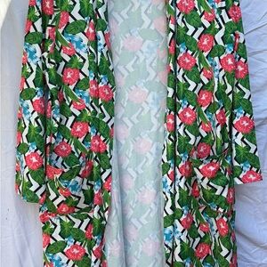 Floral Kimono with Green Leaves and Pink Flowers
